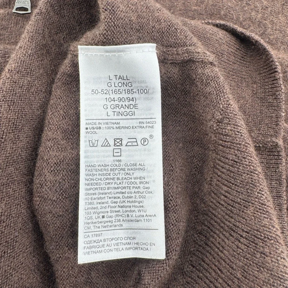 Banana Republic Italian Merino Wool by Baruffa Men Large Tall Half-Zip Brown